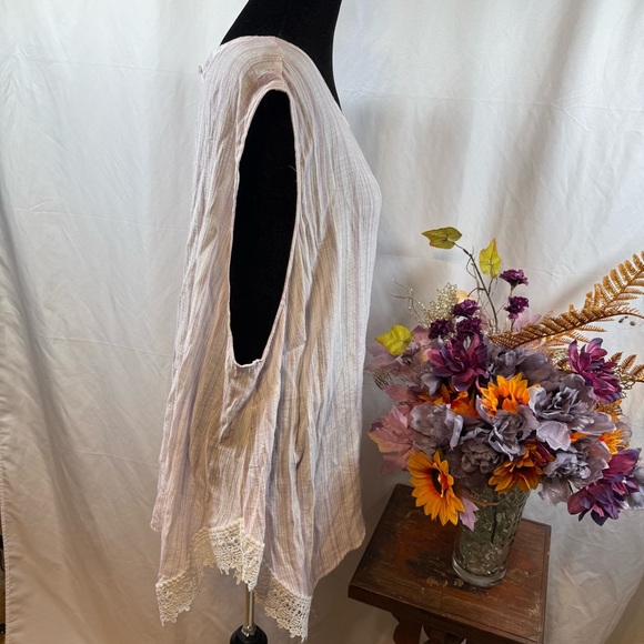 Zac & Rachel 3X Pastel Stripe Sleeveless Tunic Lace Hem Boho Top - Picture 4 of 7